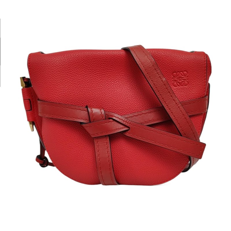 LOEWE Gate小號紅色牛皮單肩包斜挎包金色五金可拆卸肩帶-0
