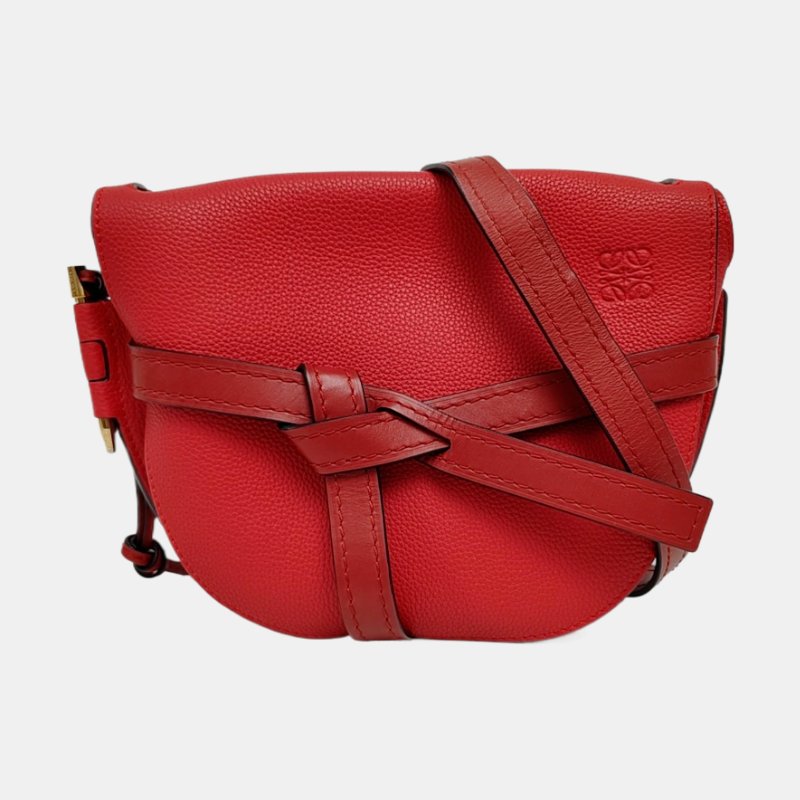 LOEWE Gate小號紅色牛皮單肩包斜挎包金色五金可拆卸肩帶-7