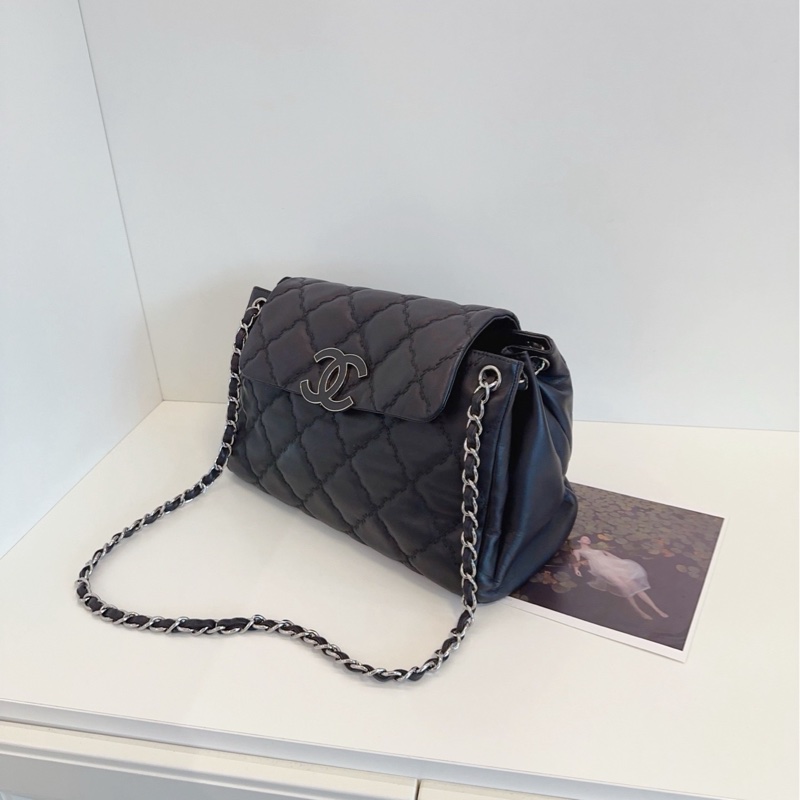 【98新🆕】Chanel 黑銀琺瑯扣大雙C翻蓋機場包 鏈條郵差包 單肩包-6