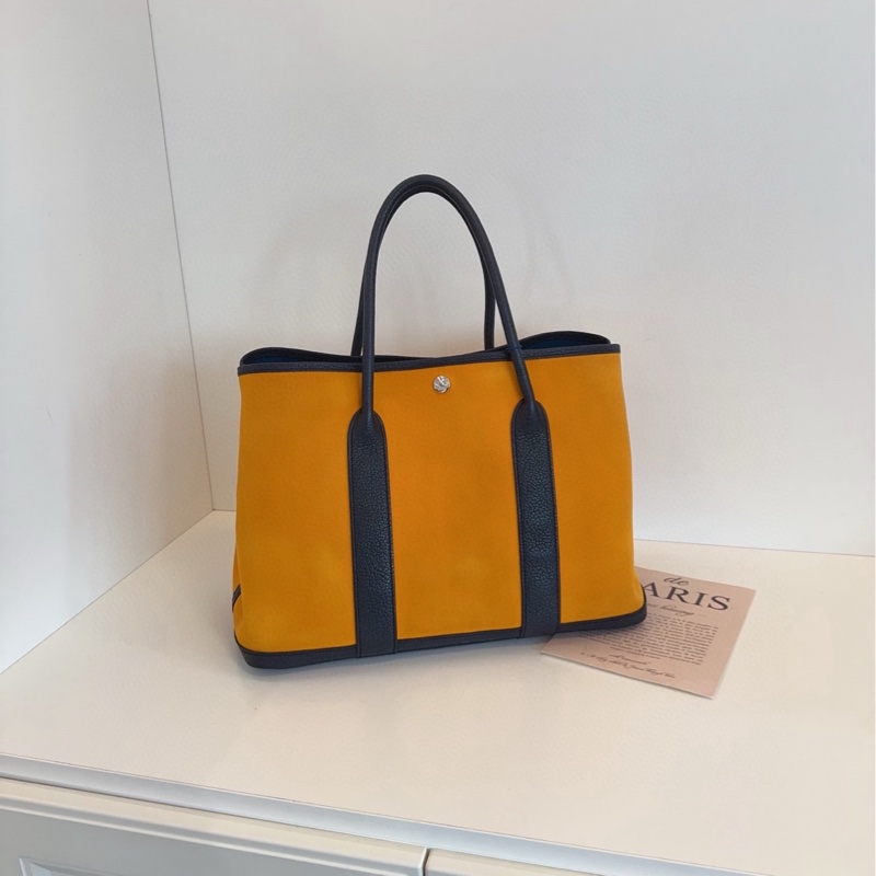 【98新🆕】Hermes 太陽黃拼藏藍配皮GardenParty Gp36花園包 手提包-0