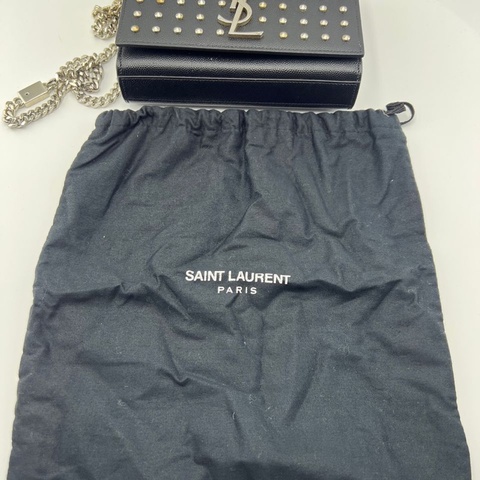 圣罗兰黑金铆钉单肩斜挎包