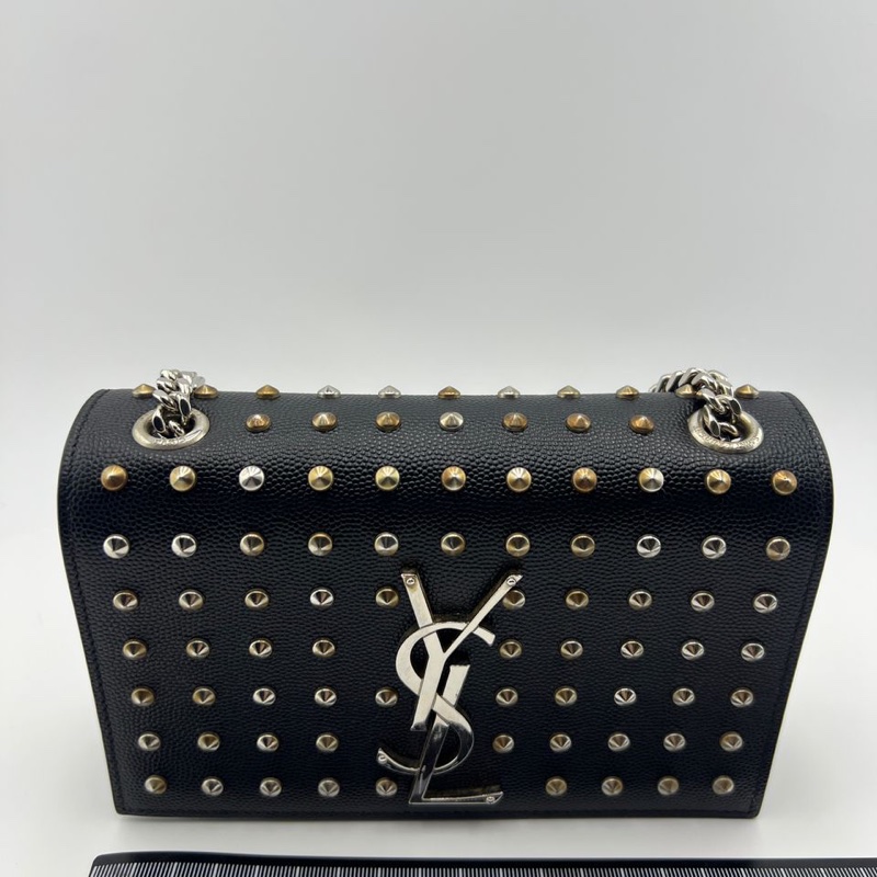 圣罗兰黑金铆钉单肩斜挎包-0