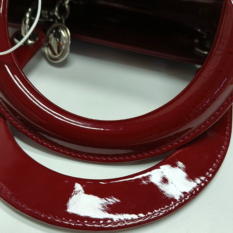 DIOR Lady Dior 中號紅色漆皮藤格紋絎縫戴妃五格單肩包手提包斜挎包銀色五金可拆卸肩帶-10