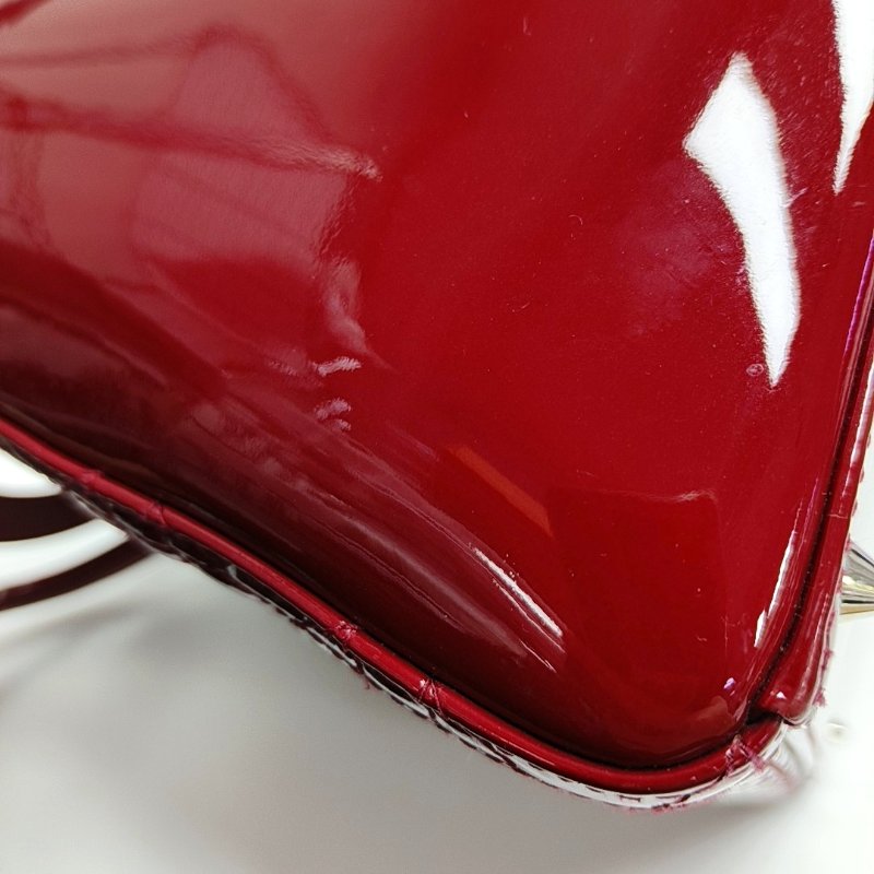 DIOR Lady Dior 中號紅色漆皮藤格紋絎縫戴妃五格單肩包手提包斜挎包銀色五金可拆卸肩帶-12