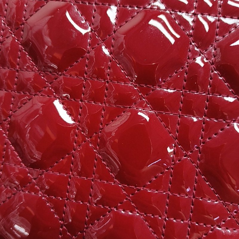 DIOR Lady Dior 中號紅色漆皮藤格紋絎縫戴妃五格單肩包手提包斜挎包銀色五金可拆卸肩帶-13