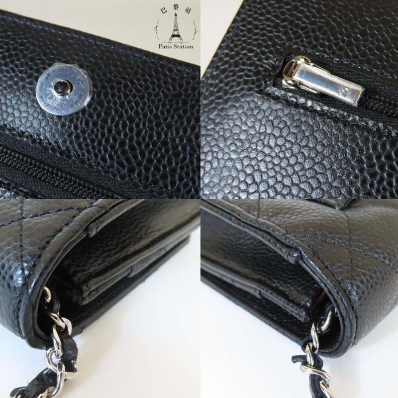 【巴黎站二手名牌專賣店】＊現貨＊CHANEL 香奈兒 真品＊AP0250黑荔枝皮革銀雙C WOC鏈帶包 肩背包-5