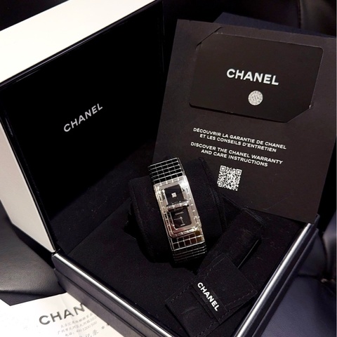 【98新大全套🆕】Chanel Code CoCo腕表/手鐲表⌚️銀色精鋼 石英機芯 黑漆面錶盤帶鑽