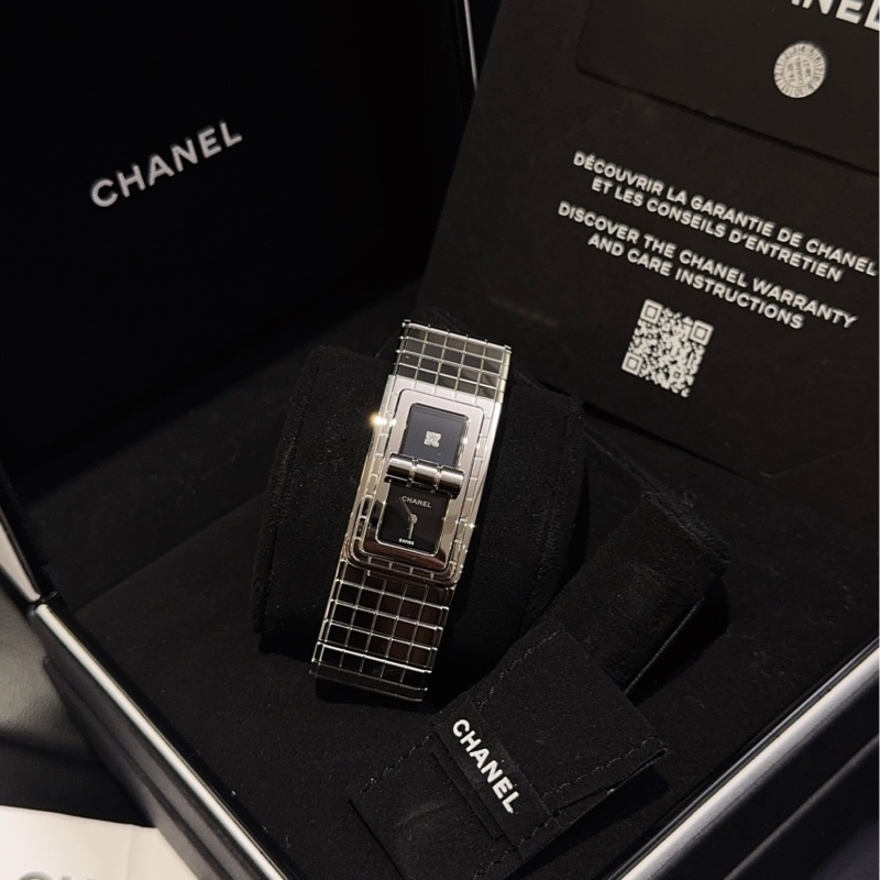 【98新大全套🆕】Chanel Code CoCo腕表/手鐲表⌚️銀色精鋼 石英機芯 黑漆面錶盤帶鑽-1