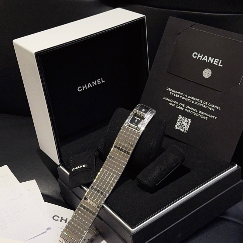 【98新大全套🆕】Chanel Code CoCo腕表/手鐲表⌚️銀色精鋼 石英機芯 黑漆面錶盤帶鑽-2