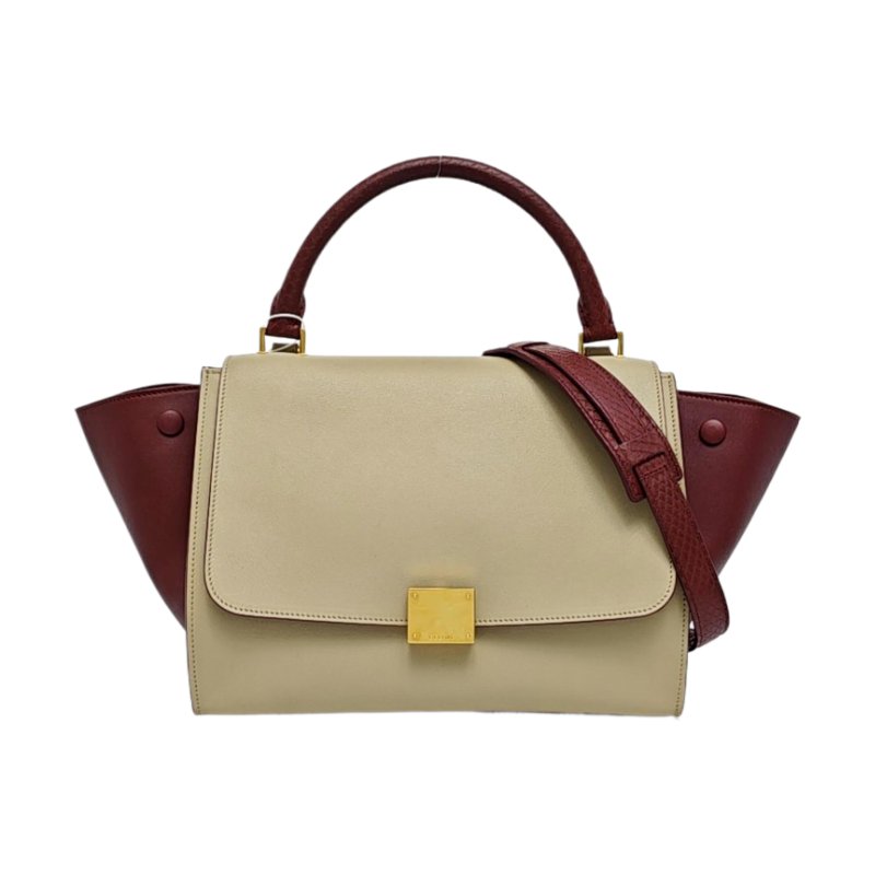 CELINE TRAPEZE小號米色牛皮鞦韆包單肩包斜挎包手提包金色五金可拆卸肩帶-0