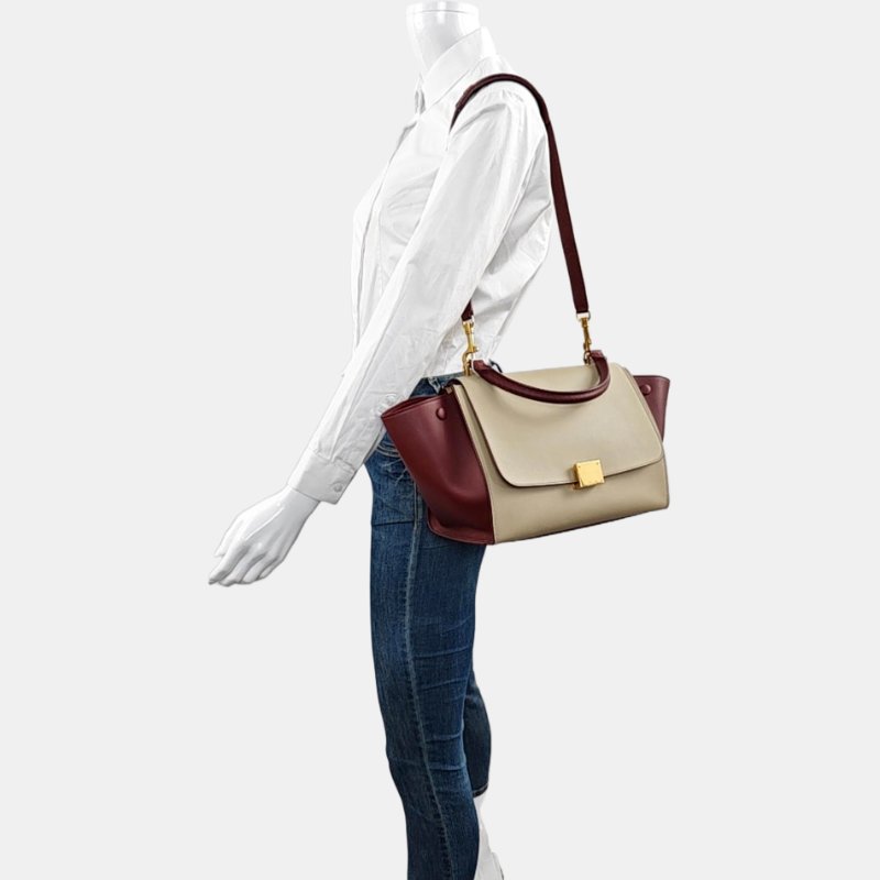 CELINE TRAPEZE小號米色牛皮鞦韆包單肩包斜挎包手提包金色五金可拆卸肩帶-1
