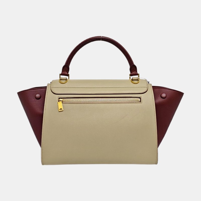 CELINE TRAPEZE小號米色牛皮鞦韆包單肩包斜挎包手提包金色五金可拆卸肩帶-4