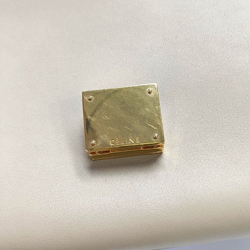 CELINE TRAPEZE小號米色牛皮鞦韆包單肩包斜挎包手提包金色五金可拆卸肩帶-9