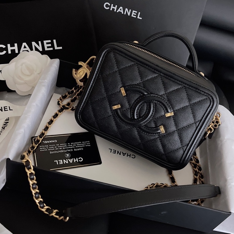 【近新閒置品】大全套 Chanel香奈兒 黑金小號相機包 牛皮荔枝皮魚子醬 25開鏈條包-0