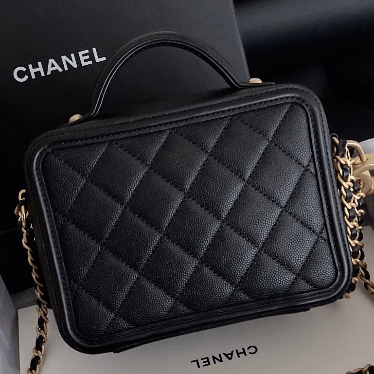 【近新閒置品】大全套 Chanel香奈兒 黑金小號相機包 牛皮荔枝皮魚子醬 25開鏈條包-1