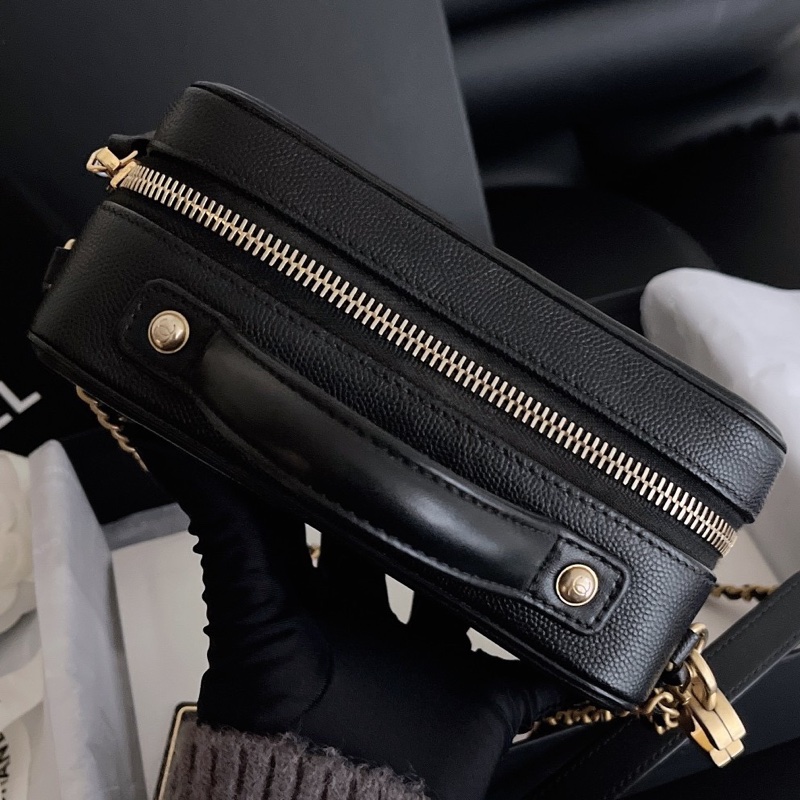 【近新閒置品】大全套 Chanel香奈兒 黑金小號相機包 牛皮荔枝皮魚子醬 25開鏈條包-2