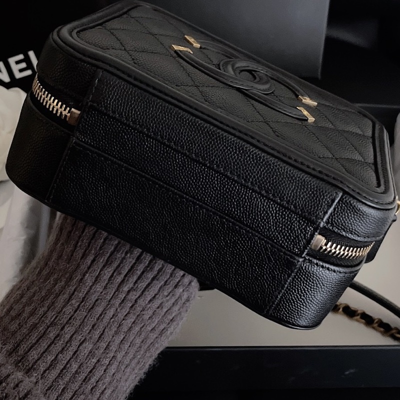 【近新閒置品】大全套 Chanel香奈兒 黑金小號相機包 牛皮荔枝皮魚子醬 25開鏈條包-4