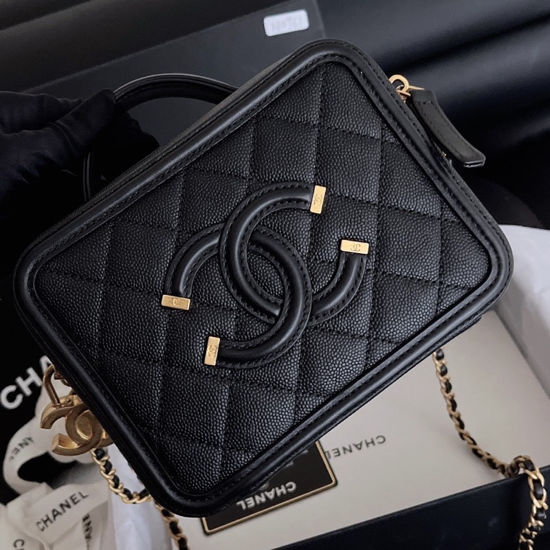 【近新閒置品】大全套 Chanel香奈兒 黑金小號相機包 牛皮荔枝皮魚子醬 25開鏈條包-5