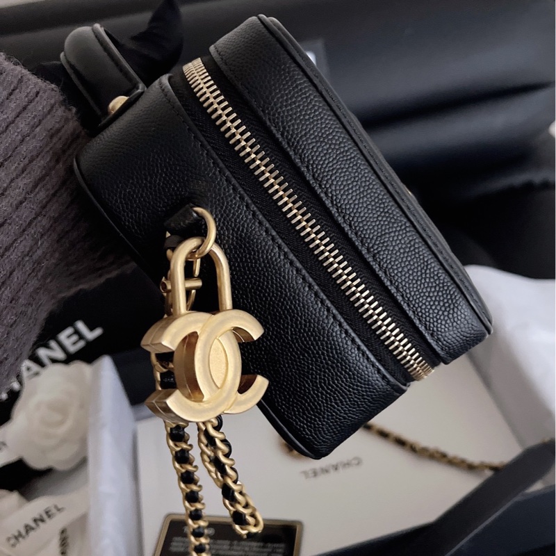 【近新閒置品】大全套 Chanel香奈兒 黑金小號相機包 牛皮荔枝皮魚子醬 25開鏈條包-8
