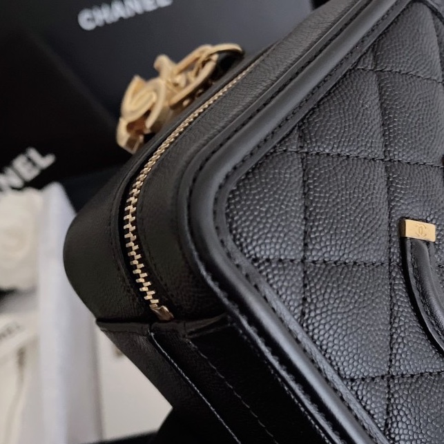 【近新閒置品】大全套 Chanel香奈兒 黑金小號相機包 牛皮荔枝皮魚子醬 25開鏈條包-12