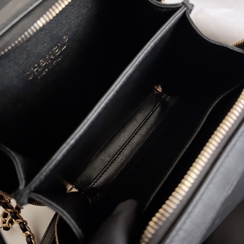 【近新閒置品】大全套 Chanel香奈兒 黑金小號相機包 牛皮荔枝皮魚子醬 25開鏈條包-14