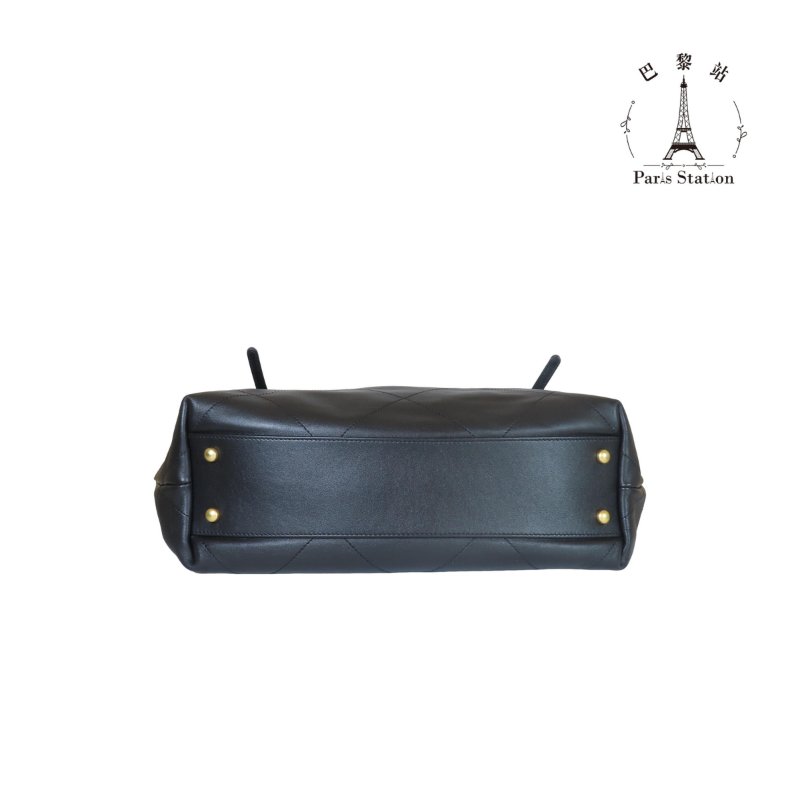 【巴黎站二手名牌專賣店】＊現貨＊CHANEL 香奈兒 真品＊黑色大菱格紋皮革金雙C肩背包 托特包-2