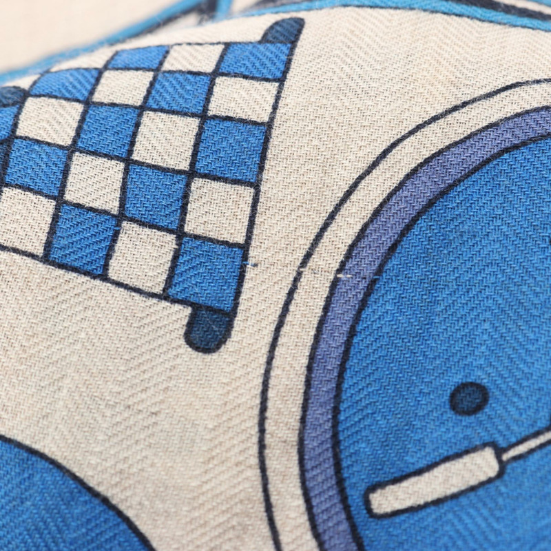 愛馬仕 Carre 140 LES TROPHEES 絲巾，絲質羊絨混紡，米色/藏藍色，二手-4