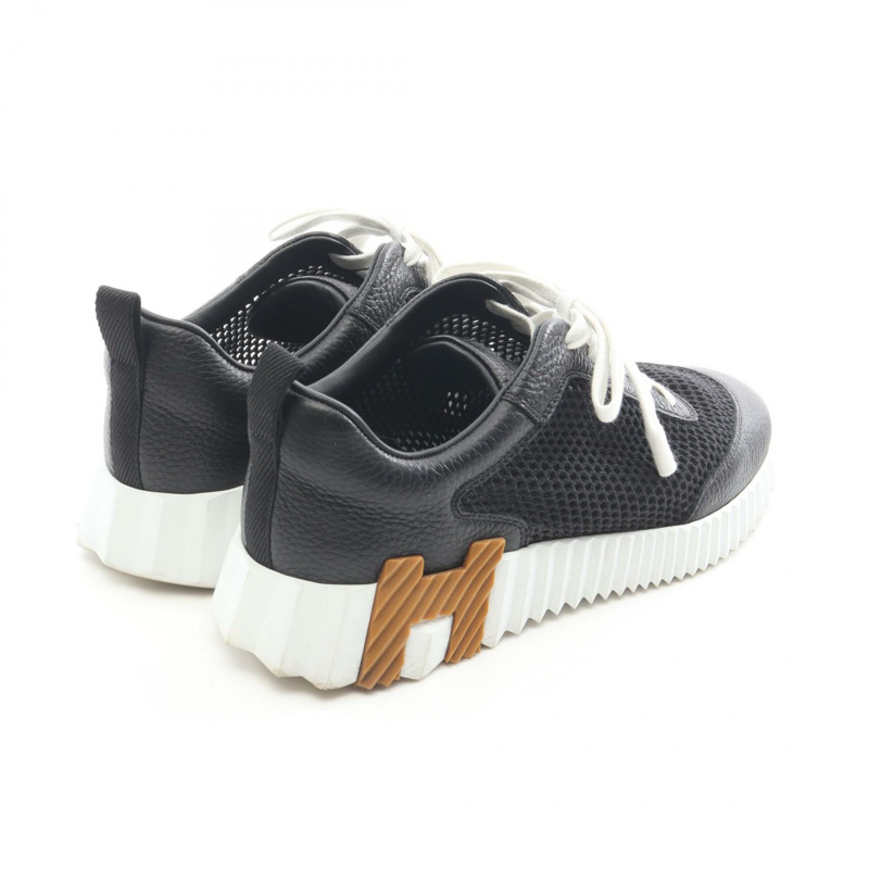 愛馬仕彈性繫帶運動鞋 #38 鞋款 皮革網面 黑色 白色 棕色-1