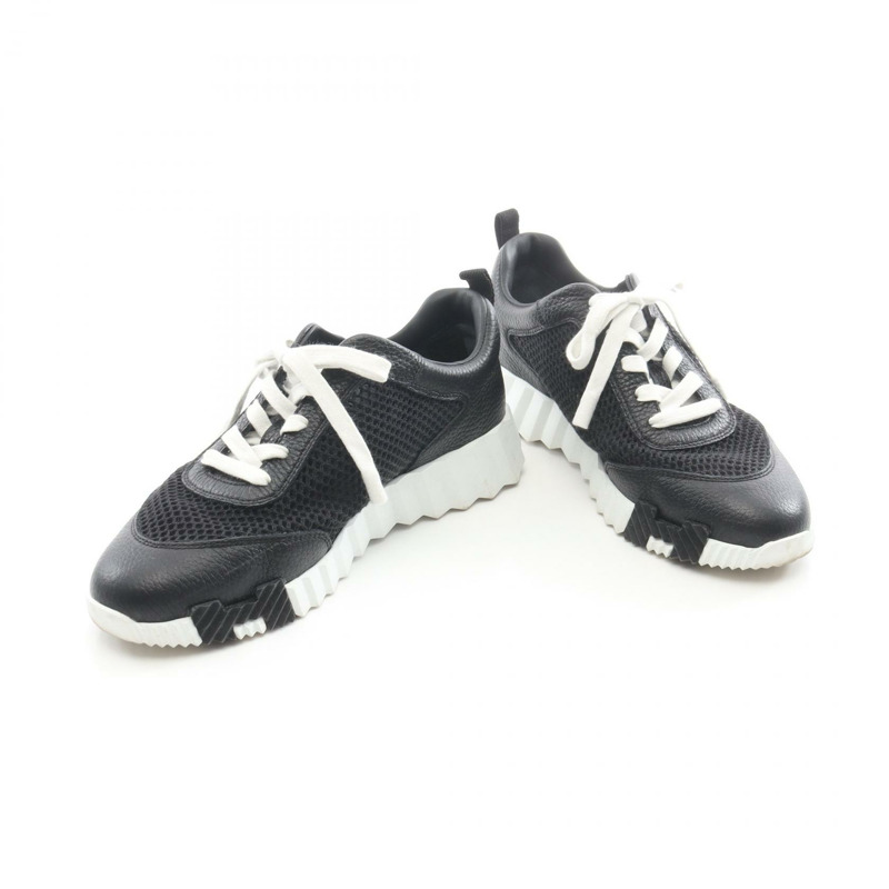 愛馬仕彈性繫帶運動鞋 #38 鞋款 皮革網面 黑色 白色 棕色-2