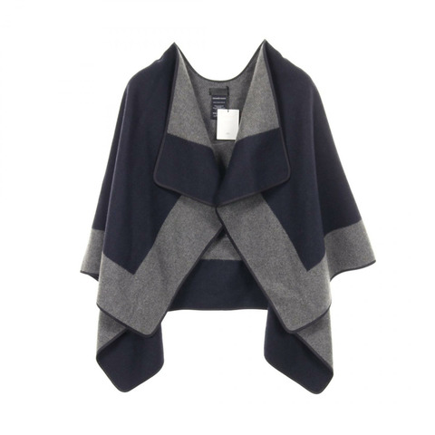 愛馬仕 TAPIS DE SELLE 羊絨披肩大衣，海軍藍/灰色，二手女款