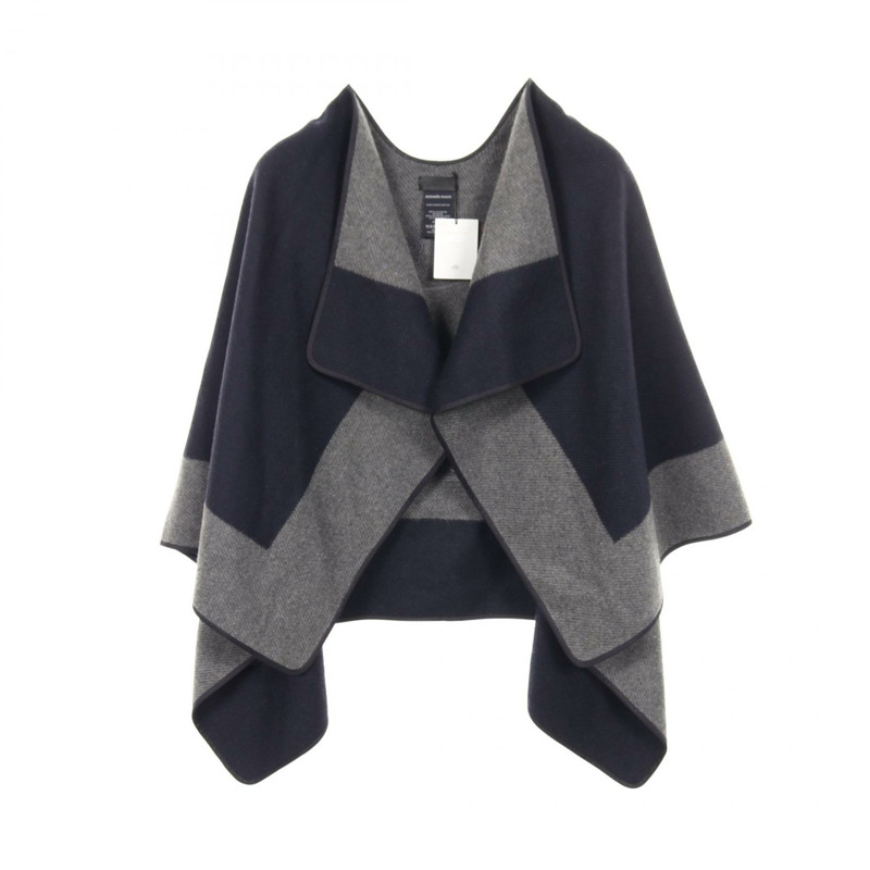 愛馬仕 TAPIS DE SELLE 羊絨披肩大衣,海軍藍/灰色,二手女款-0