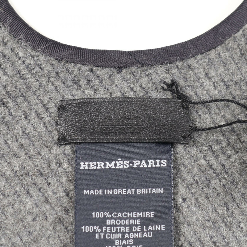 愛馬仕 TAPIS DE SELLE 羊絨披肩大衣,海軍藍/灰色,二手女款-2