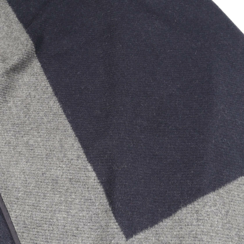 愛馬仕 TAPIS DE SELLE 羊絨披肩大衣,海軍藍/灰色,二手女款-4