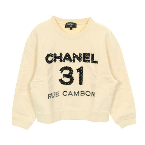 香奈兒 (CHANEL) 花朵標誌連帽衛衣，純棉，米色，二手，女款 S 碼