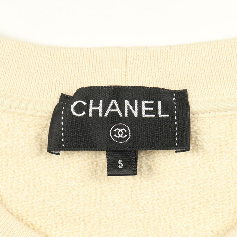 香奈兒 (CHANEL) 花朵標誌連帽衛衣,純棉,米色,二手,女款 S 碼-2