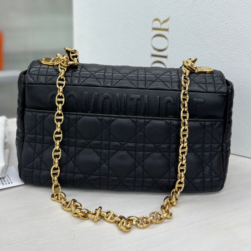 【近新閒置品】迪奧Dior 黑金粒面牛皮 中號Caro 23編碼 鏈條包 logo五金很新-1