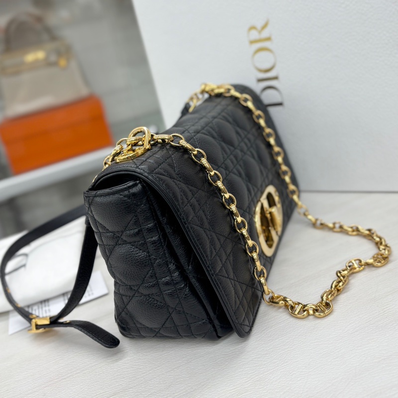 【近新閒置品】迪奧Dior 黑金粒面牛皮 中號Caro 23編碼 鏈條包 logo五金很新-3
