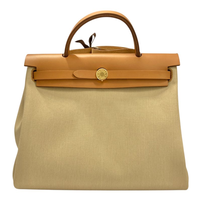 HERMES 愛馬仕 HERBAG31 內縫 U刻 帆布 肩背包 卡其色-0