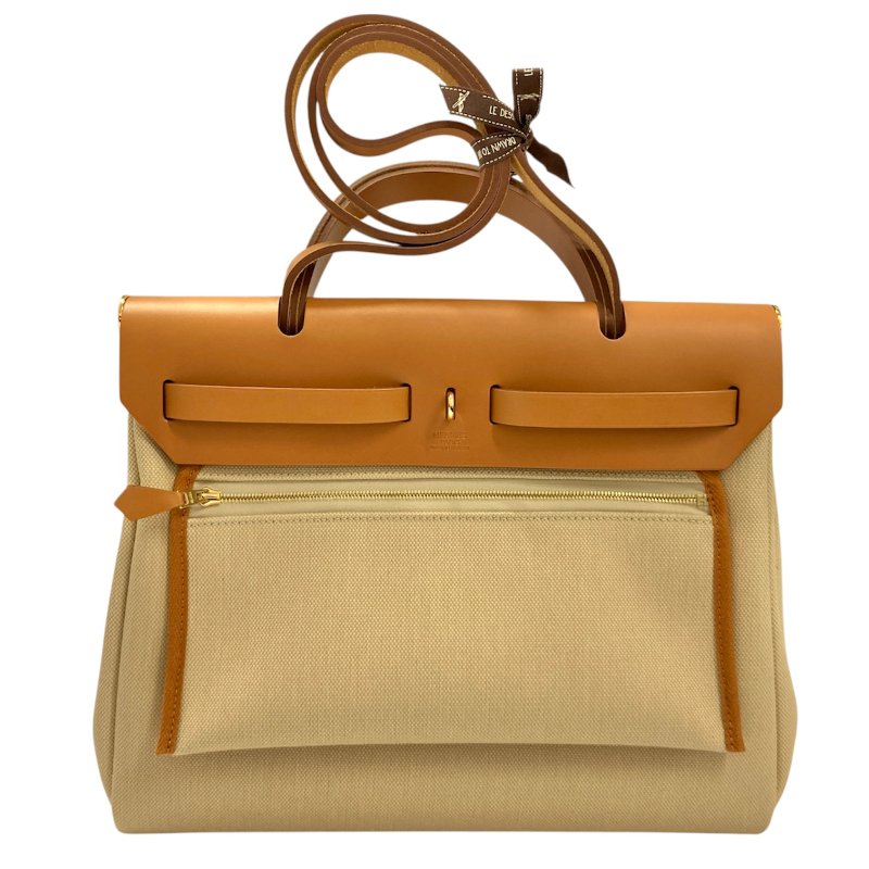 HERMES 愛馬仕 HERBAG31 內縫 U刻 帆布 肩背包 卡其色-1