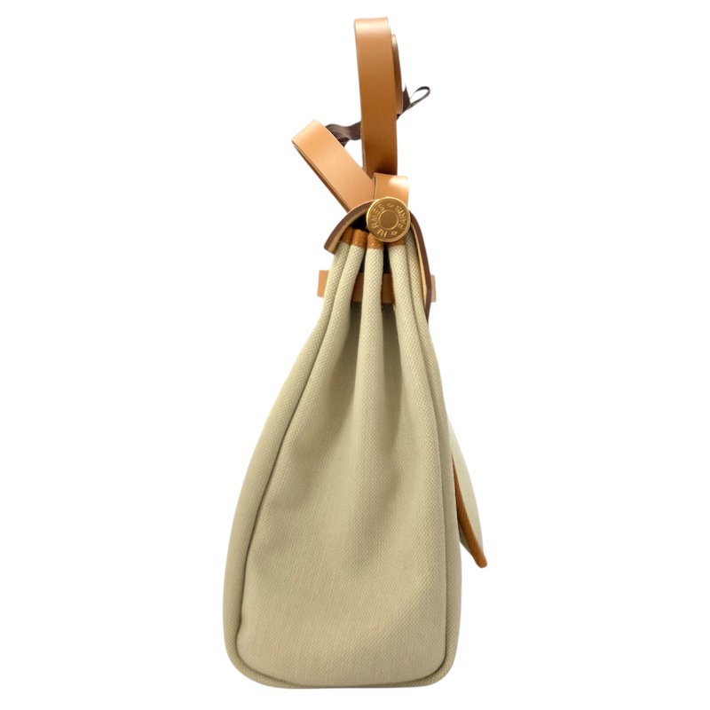 HERMES 愛馬仕 HERBAG31 內縫 U刻 帆布 肩背包 卡其色-3