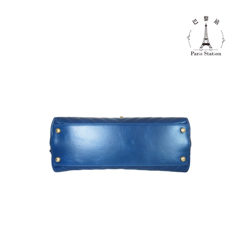 【巴黎站二手名牌專賣店】*現貨*CHANEL香奈兒真品*藍色山型紋皮革金雙C COCO HANDLE手提斜背包-2