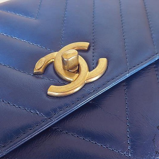 【巴黎站二手名牌專賣店】*現貨*CHANEL香奈兒真品*藍色山型紋皮革金雙C COCO HANDLE手提斜背包-4
