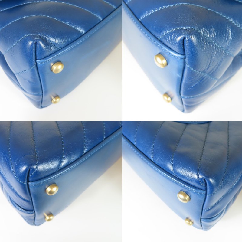 【巴黎站二手名牌專賣店】*現貨*CHANEL香奈兒真品*藍色山型紋皮革金雙C COCO HANDLE手提斜背包-5