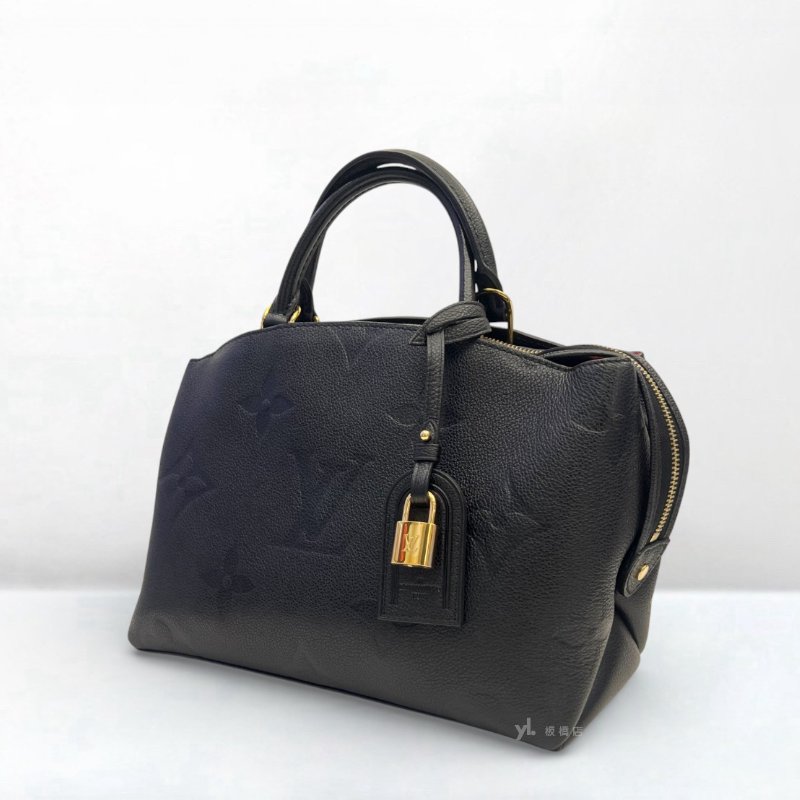 LV 包包Petit Palais黑牛皮壓紋金釦手提斜背包 M58916-2