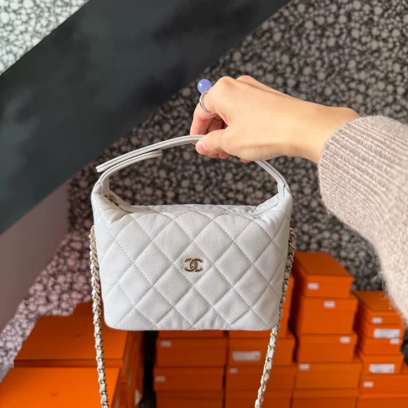 Chanel 25C 荔枝皮飯盒芯片銀灰色-0
