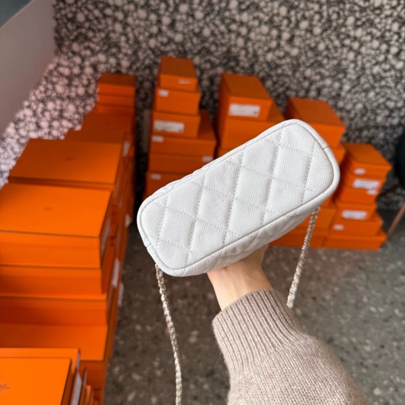 Chanel 25C 荔枝皮飯盒芯片銀灰色-1