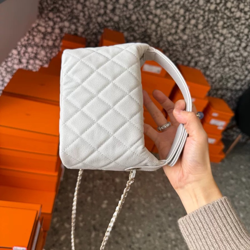 Chanel 25C 荔枝皮飯盒芯片銀灰色-2