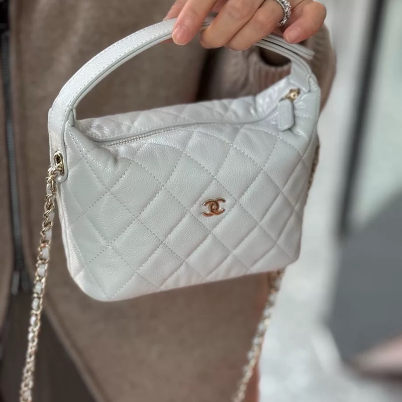 Chanel 25C 荔枝皮飯盒芯片銀灰色-3