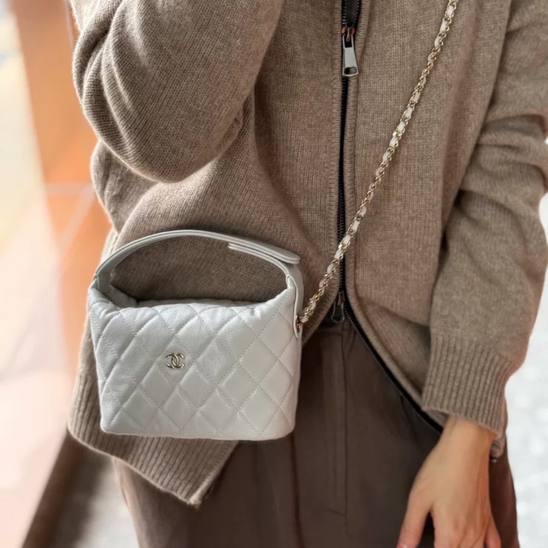 Chanel 25C 荔枝皮飯盒芯片銀灰色-4