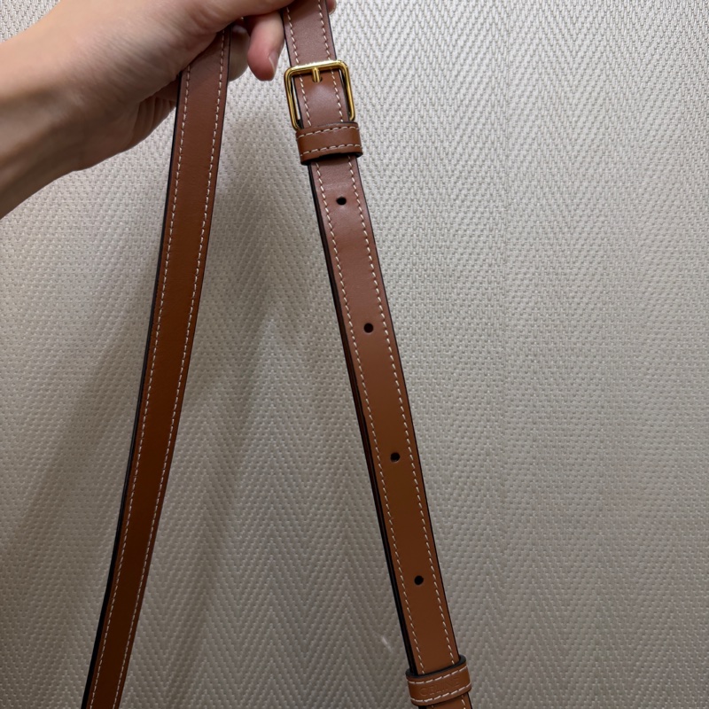 Celine PVC咖牛皮金釦中型斜背馬鞍包-12